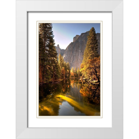 Merced River flows through Californias Yosemite National Park White Modern Wood Framed Art Print with Double Matting by SMO