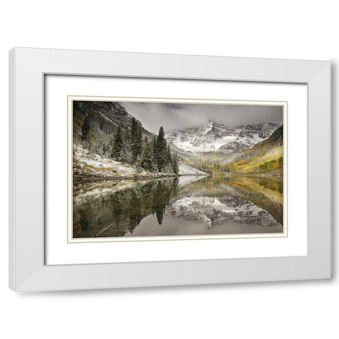 CO, White River NF, Morning on Maroon Bells peaks White Modern Wood Framed Art Print with Double Matting by Grall, Don