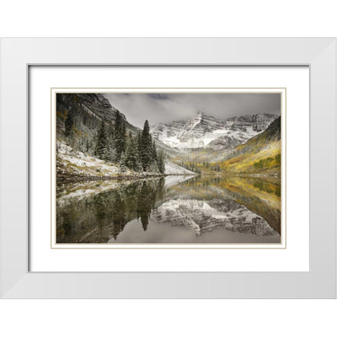 CO, White River NF, Morning on Maroon Bells peaks White Modern Wood Framed Art Print with Double Matting by Grall, Don
