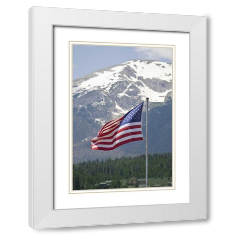 CO, Silverthorne American flag and mountain White Modern Wood Framed Art Print with Double Matting by Lord, Fred