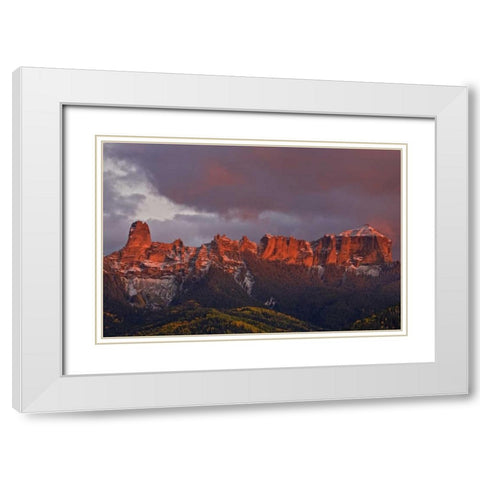 CO, Rocky Mts Chimney Rock and Courthouse Mt White Modern Wood Framed Art Print with Double Matting by Grall, Don