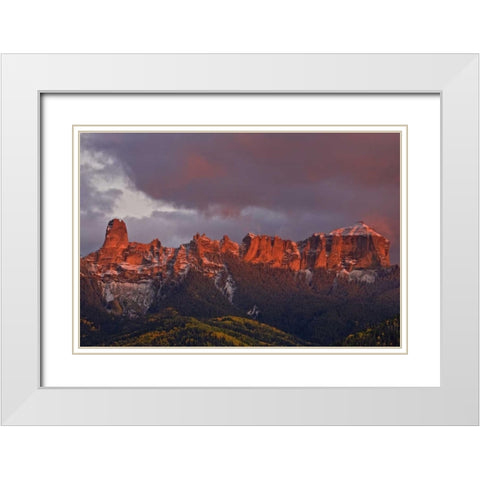 CO, Rocky Mts Chimney Rock and Courthouse Mt White Modern Wood Framed Art Print with Double Matting by Grall, Don