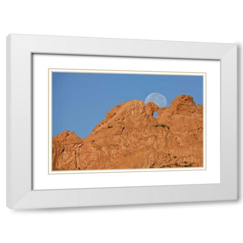 CO, Colorado Springs Moon sets behind formations White Modern Wood Framed Art Print with Double Matting by Grall, Don