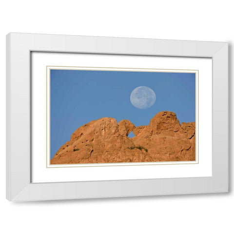 CO, Colorado Springs Moon sets behind formations White Modern Wood Framed Art Print with Double Matting by Grall, Don