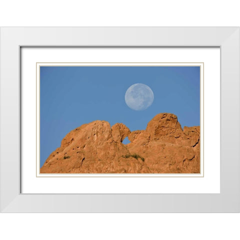 CO, Colorado Springs Moon sets behind formations White Modern Wood Framed Art Print with Double Matting by Grall, Don
