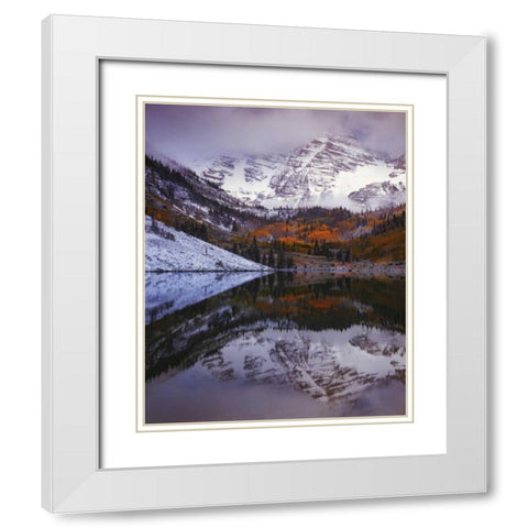 CO, Maroon Bells from Maroon Lake White Modern Wood Framed Art Print with Double Matting by Flaherty, Dennis