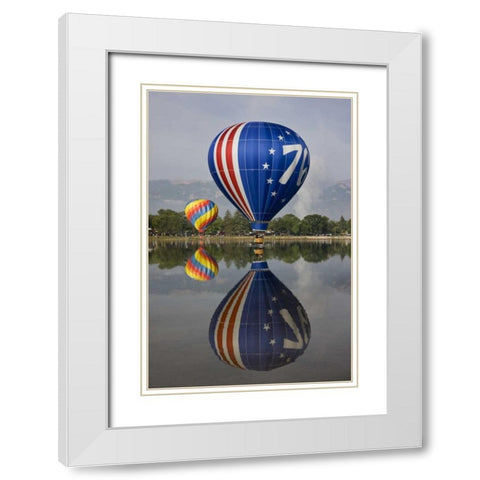 CO Hot air balloons over Prospect Lake White Modern Wood Framed Art Print with Double Matting by Grall, Don
