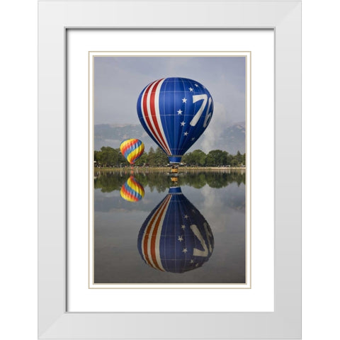 CO Hot air balloons over Prospect Lake White Modern Wood Framed Art Print with Double Matting by Grall, Don