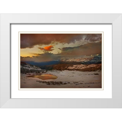 CO, Cottonwood Pass Sunset on alpine tarn White Modern Wood Framed Art Print with Double Matting by Grall, Don