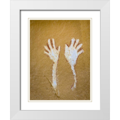 CO,  Canyon Pintado District, Pictograph of hands White Modern Wood Framed Art Print with Double Matting by Paulson, Don