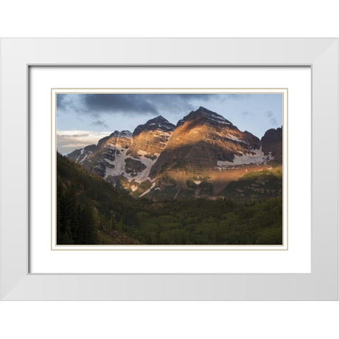 Colorado Sunrise on Maroon Bells mountains White Modern Wood Framed Art Print with Double Matting by Grall, Don