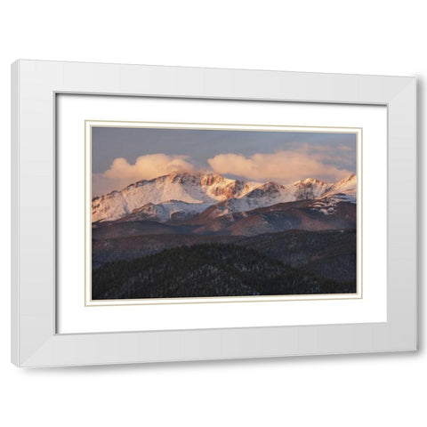 CO, Pike NF Clouds over Pikes Peak at sunrise White Modern Wood Framed Art Print with Double Matting by Grall, Don