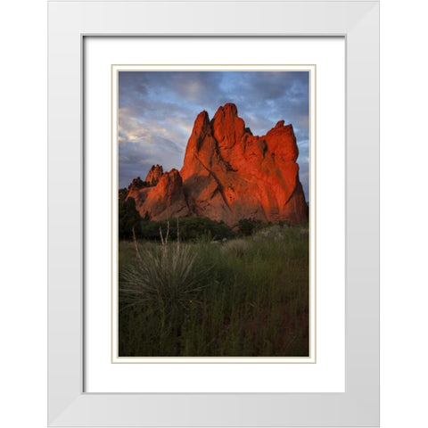 CO, Colorado Springs Sunrise on sandstone cliff White Modern Wood Framed Art Print with Double Matting by Grall, Don