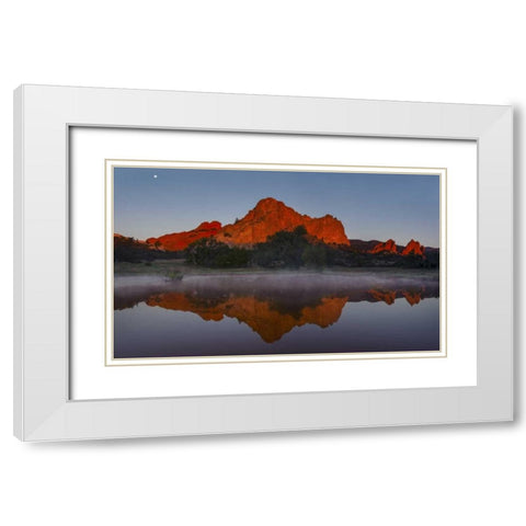 CO, Colorado Springs Cliff reflected in pond White Modern Wood Framed Art Print with Double Matting by Grall, Don