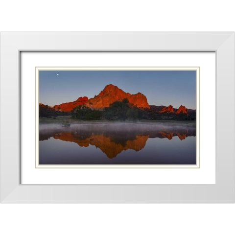 CO, Colorado Springs Cliff reflected in pond White Modern Wood Framed Art Print with Double Matting by Grall, Don