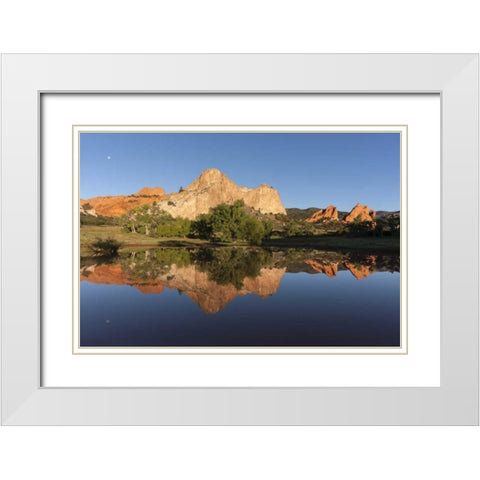 CO, Colorado Springs Cliff reflected in pond White Modern Wood Framed Art Print with Double Matting by Grall, Don