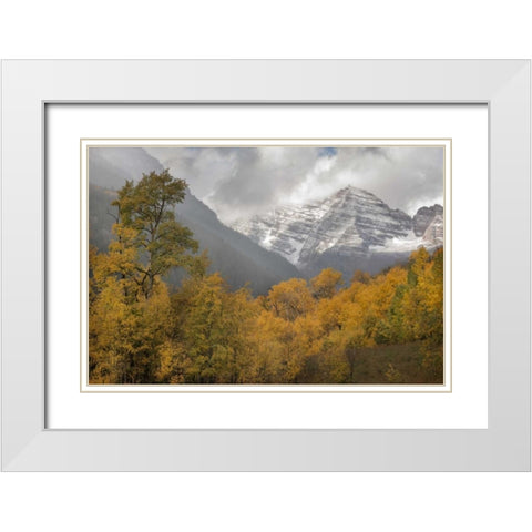 CO Autumn sunrise on Maroon Bells mountains White Modern Wood Framed Art Print with Double Matting by Grall, Don