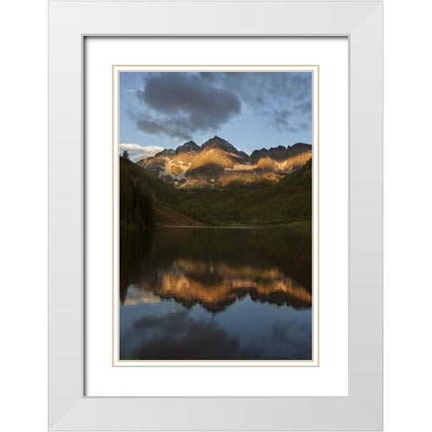 Colorado Sunrise on Maroon Bells mountains White Modern Wood Framed Art Print with Double Matting by Grall, Don