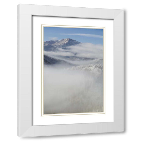 CO, Clouds fill the valleys below Pikes Peak White Modern Wood Framed Art Print with Double Matting by Grall, Don