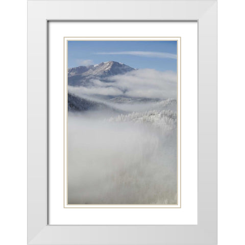CO, Clouds fill the valleys below Pikes Peak White Modern Wood Framed Art Print with Double Matting by Grall, Don