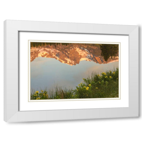 Colorado-Rock Mountain National Park Mountain reflection in Sprague Lake  White Modern Wood Framed Art Print with Double Matting by Jaynes Gallery