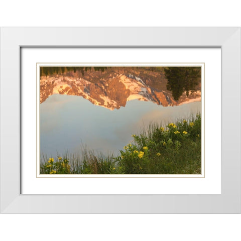 Colorado-Rock Mountain National Park Mountain reflection in Sprague Lake  White Modern Wood Framed Art Print with Double Matting by Jaynes Gallery