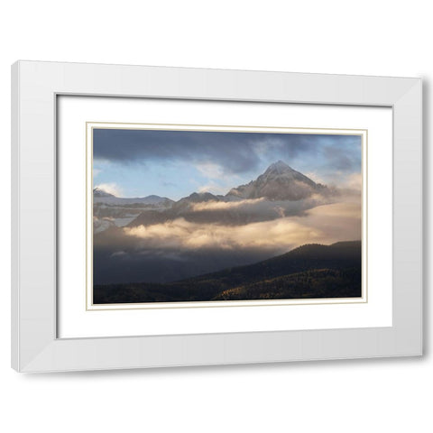 USA-Colorado-Uncompahgre National Forest Sunrise on clouds below Mount Sneffels White Modern Wood Framed Art Print with Double Matting by Jaynes Gallery