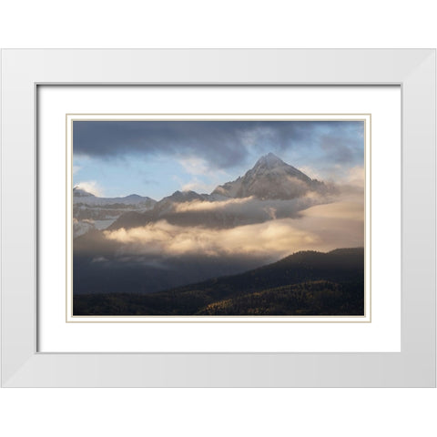 USA-Colorado-Uncompahgre National Forest Sunrise on clouds below Mount Sneffels White Modern Wood Framed Art Print with Double Matting by Jaynes Gallery