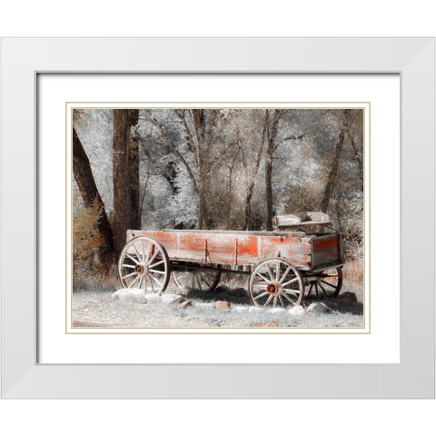 Colorado Old red wagon White Modern Wood Framed Art Print with Double Matting by Eggers, Julie