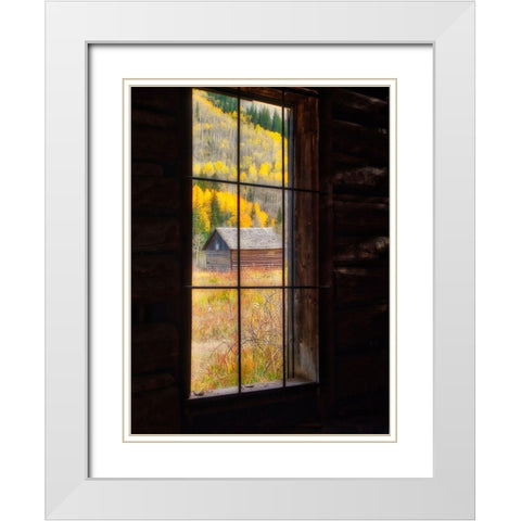 Colorado Looking out a window in the ghost town of Ashcroft in autumn near Aspen-Colorado White Modern Wood Framed Art Print with Double Matting by Eggers, Julie
