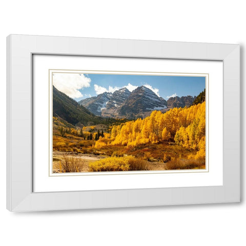 Maroon Bells-Snowmass Wilderness in Aspen-Colorado in autumn White Modern Wood Framed Art Print with Double Matting by Ostrowitz, Mallorie