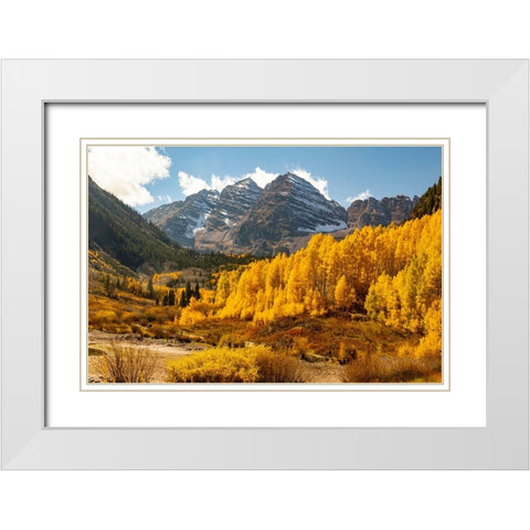 Maroon Bells-Snowmass Wilderness in Aspen-Colorado in autumn White Modern Wood Framed Art Print with Double Matting by Ostrowitz, Mallorie