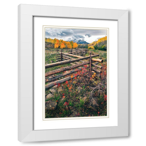 A log fence leads to the horizon on Dallas divide near Telluride in the Colorado Rocky Mountains White Modern Wood Framed Art Print with Double Matting by SMO