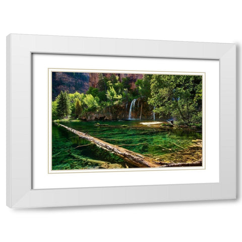 Lush and beautiful hanging lake near Glenwood springs in the Colorado Rocky Mountains White Modern Wood Framed Art Print with Double Matting by SMO