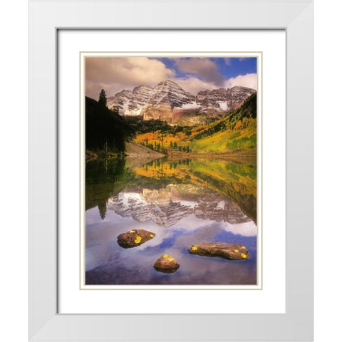 Fall morning at the Maroon Bells in the Rocky Mountains near Aspen Colorado White Modern Wood Framed Art Print with Double Matting by SMO