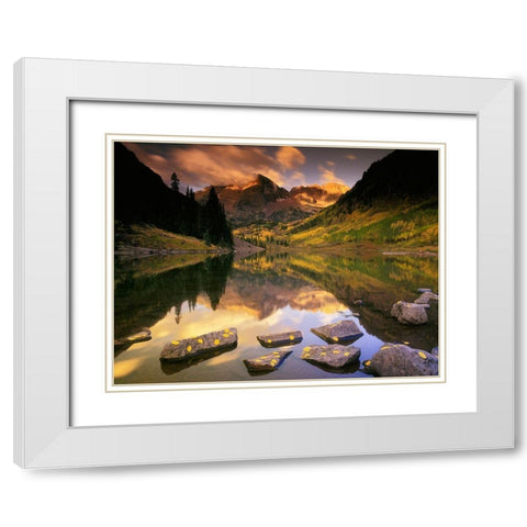 Sunrise on the Maroon Bells-Rocky Mountains-near Aspen Colorado White Modern Wood Framed Art Print with Double Matting by SMO