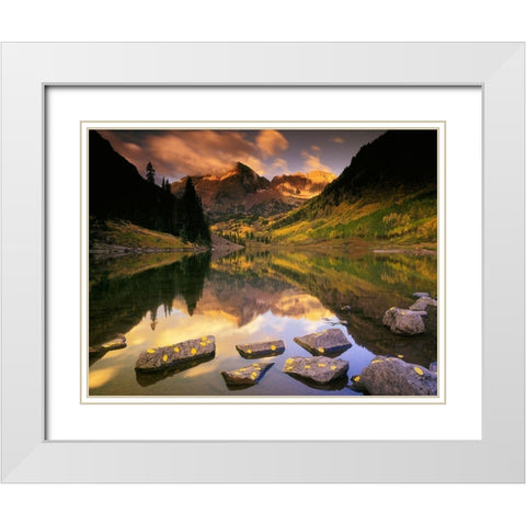 Sunrise on the Maroon Bells-Rocky Mountains-near Aspen Colorado White Modern Wood Framed Art Print with Double Matting by SMO