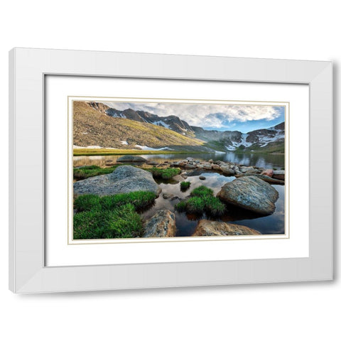 Summit Lake near the top of Mt Evans in the Colorado Rocky Mountains White Modern Wood Framed Art Print with Double Matting by SMO