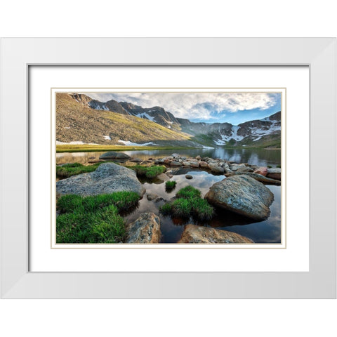 Summit Lake near the top of Mt Evans in the Colorado Rocky Mountains White Modern Wood Framed Art Print with Double Matting by SMO