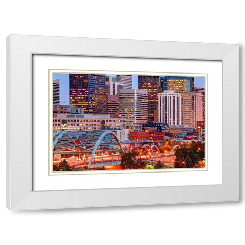 Speer Boulevard bridge leads to downtown Denver Colorado White Modern Wood Framed Art Print with Double Matting by SMO