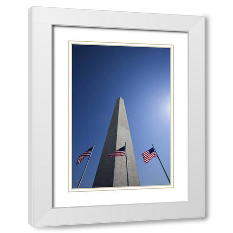 Washington DC, Flags at the Washington Monument White Modern Wood Framed Art Print with Double Matting by Flaherty, Dennis