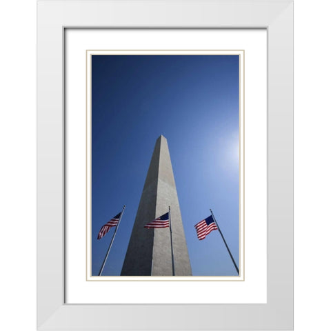 Washington DC, Flags at the Washington Monument White Modern Wood Framed Art Print with Double Matting by Flaherty, Dennis