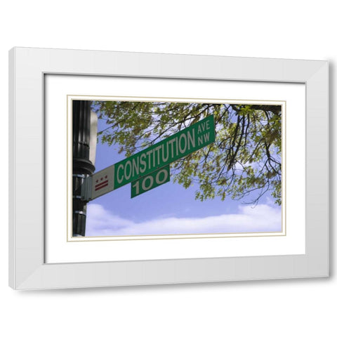 Washington DC, Constitution Ave street sign White Modern Wood Framed Art Print with Double Matting by Flaherty, Dennis