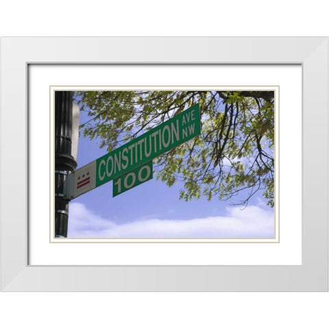 Washington DC, Constitution Ave street sign White Modern Wood Framed Art Print with Double Matting by Flaherty, Dennis