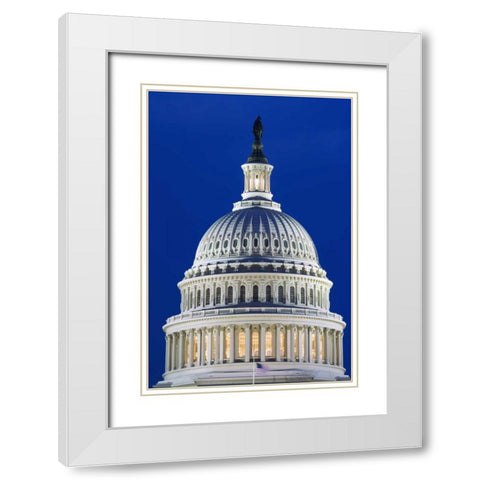 Washington, DC The Capitol Building at night White Modern Wood Framed Art Print with Double Matting by Flaherty, Dennis