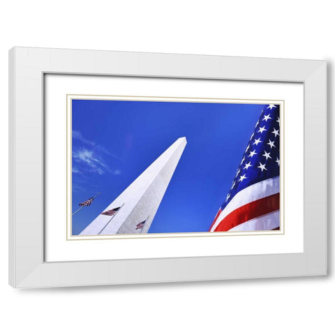 Washington DC, Washington Monument and US flag White Modern Wood Framed Art Print with Double Matting by Flaherty, Dennis