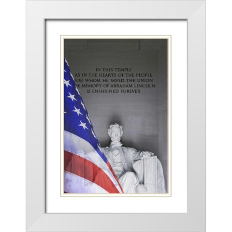 Washington DC, Lincoln Memorial and the US flag White Modern Wood Framed Art Print with Double Matting by Flaherty, Dennis