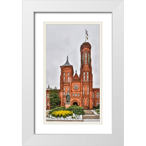 USA-District of Columbia-Smithsonian Castle on a snowy afternoon White Modern Wood Framed Art Print with Double Matting by Looney, Hollice