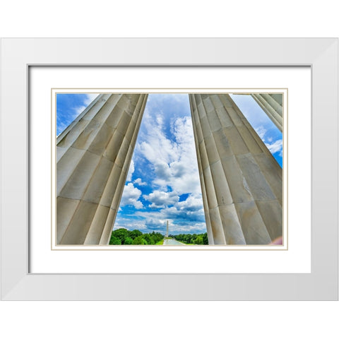 Tall white columns-Lincoln Memorial-Washington DC-Dedicated 1922 White Modern Wood Framed Art Print with Double Matting by Perry, William