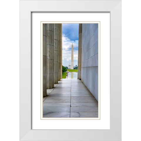 Washington Monument-Capitol Hill-Lincoln Memorial-Washington DC-Dedicated 1922 White Modern Wood Framed Art Print with Double Matting by Perry, William